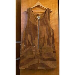 Vintage Suede Leather Patchwork Dress Jumper Y2K Festival 90s Grunge Hippie Sz L